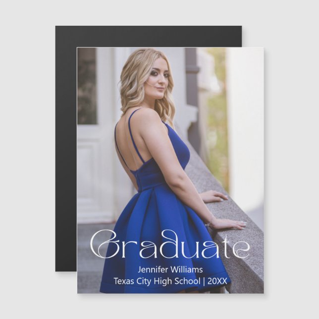 elegant simple chic photo graduation magnetic card (Front/Back)