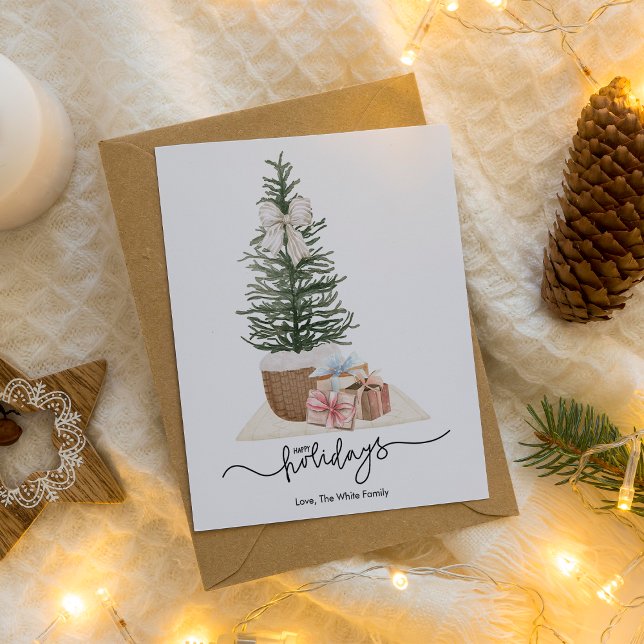 Elegant Simple Christmas Tree Presents Flat  Holiday Card (Creator Uploaded)