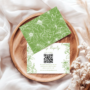 Elegant Simple Citrus Green Floral QR Code Wedding RSVP Card