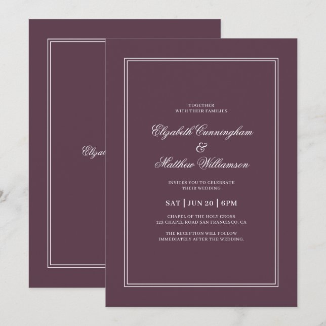 Elegant Simple Classic Cassis Wedding Invitation (Front/Back)