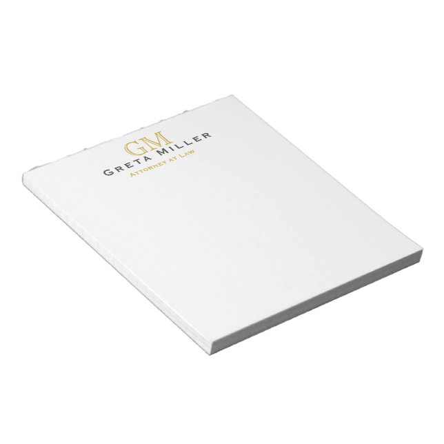 Elegant Simple Classic Gold Monogram Notepad (Angled)