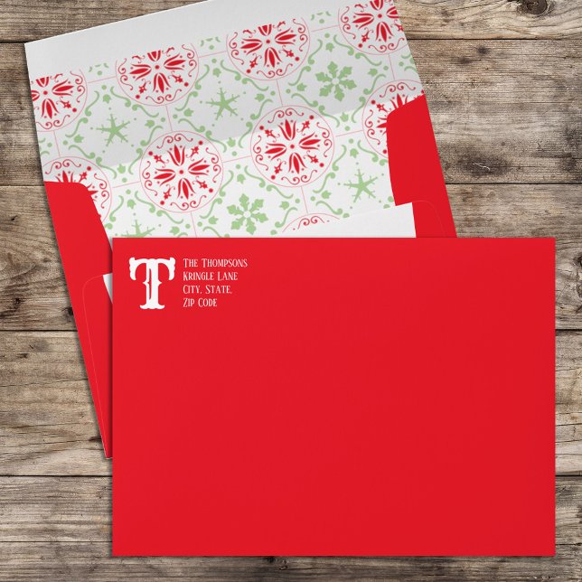Elegant Simple Classic Holiday Christmas Red Envelope (Christmas red and green holiday snowflake pattern. )