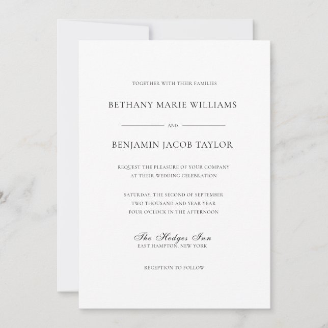 Elegant Simple Classic White Wedding with RSVP Invitation (Front)