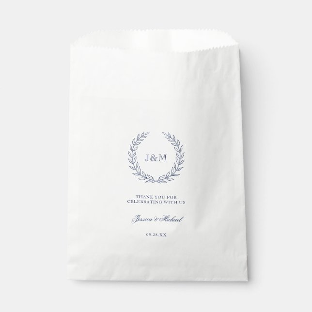 Elegant Simple Classy Navy Blue Monogram Wedding Favour Bags (Front)
