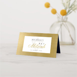 ELEGANT SIMPLE CLEAN FAUX GOLD BAR BAT MITZVAH PLACE CARD