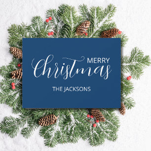Elegant Simple Clean Midnight Blue Christmas   Holiday Card