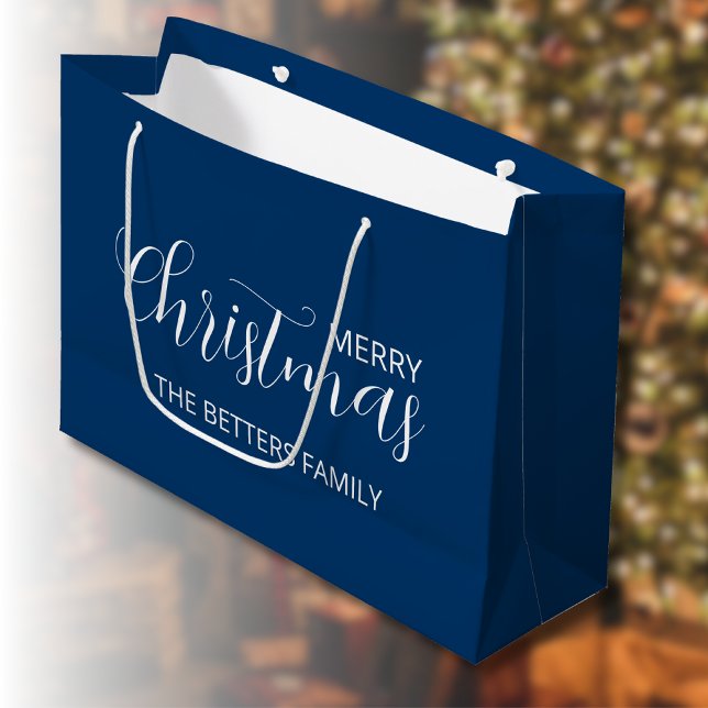 Elegant Simple Clean Midnight Blue Christmas   Large Gift Bag (Creator Uploaded)