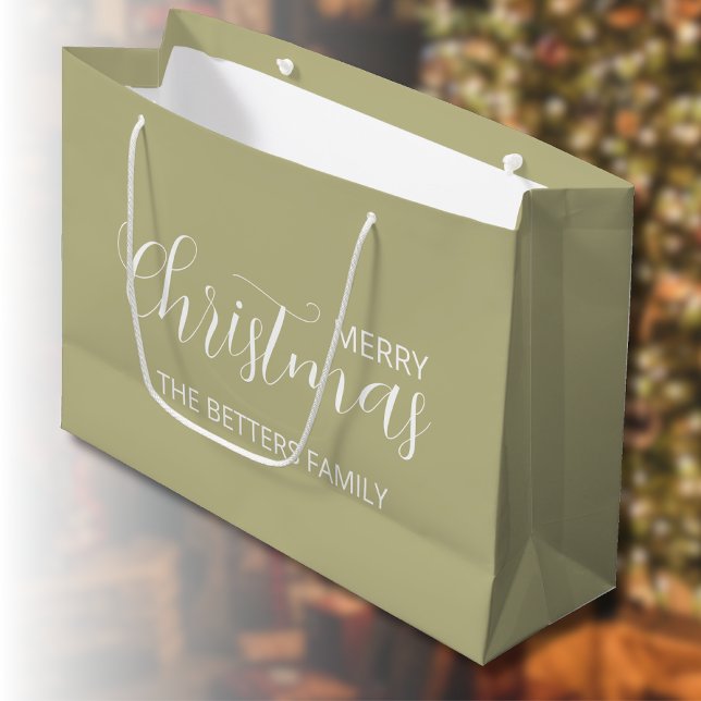 Elegant Simple Clean Sage Green Christmas   Large Gift Bag (Creator Uploaded)