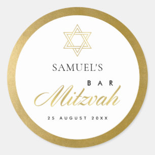 ELEGANT SIMPLE CLEAN STAR GOLD BAR BAT MITZVAH CLASSIC ROUND STICKER