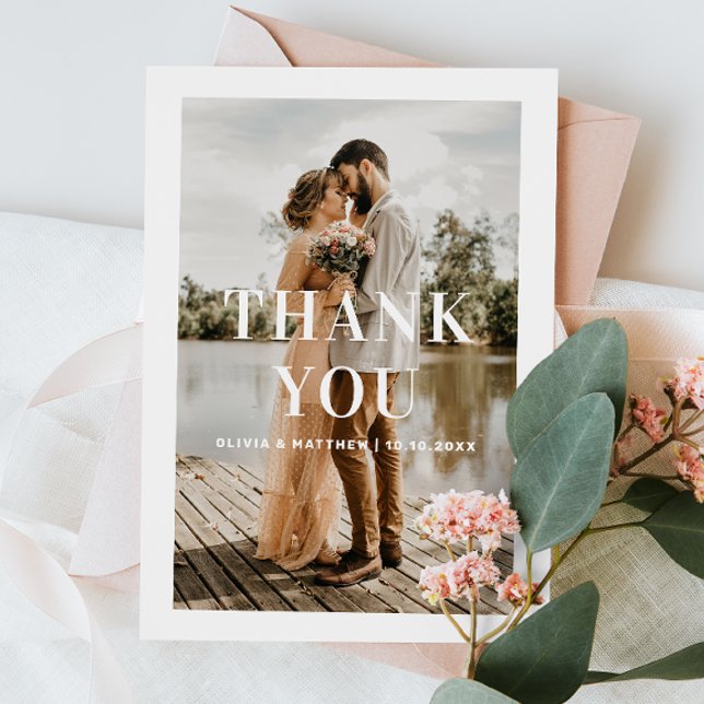 Elegant simple clean typography photo wedding thank you card (Creator Uploaded)