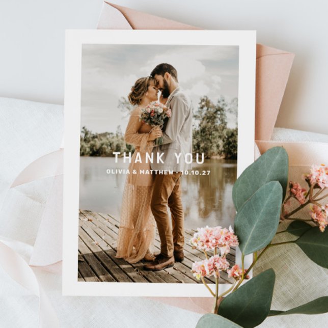Elegant simple clean typography photo wedding thank you card (Creator Uploaded)