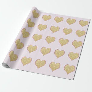 elegant simple clear gold glitter pink heart wrapping paper