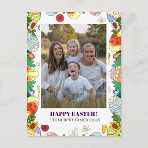 Elegant Simple Colorful Floral Easter Family Photo Holiday Postcard
