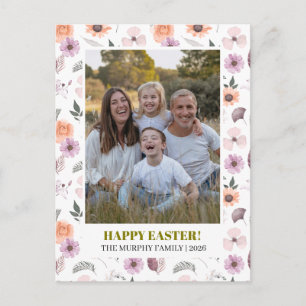 Elegant Simple Colorful Floral Easter Family Photo Holiday Postcard