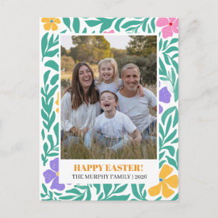 Elegant Simple Colorful Floral Easter Family Photo Holiday Postcard