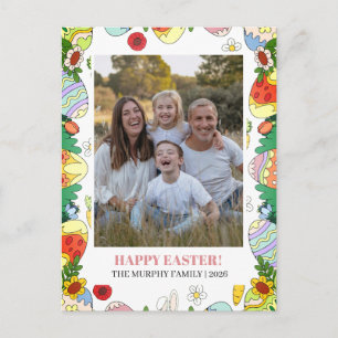 Elegant Simple Colourful Floral Easter Family Phot Holiday Postcard
