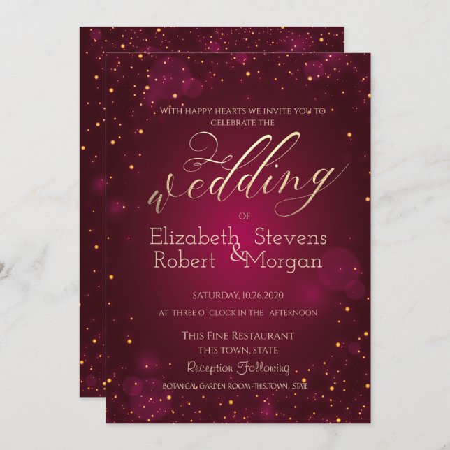 Elegant Simple Confetti Red Wedding Invitation (Front/Back)