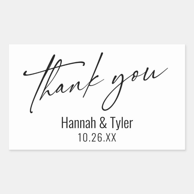 Elegant Simple Contemporary Handwriting Thank You Rectangular Sticker (Front)