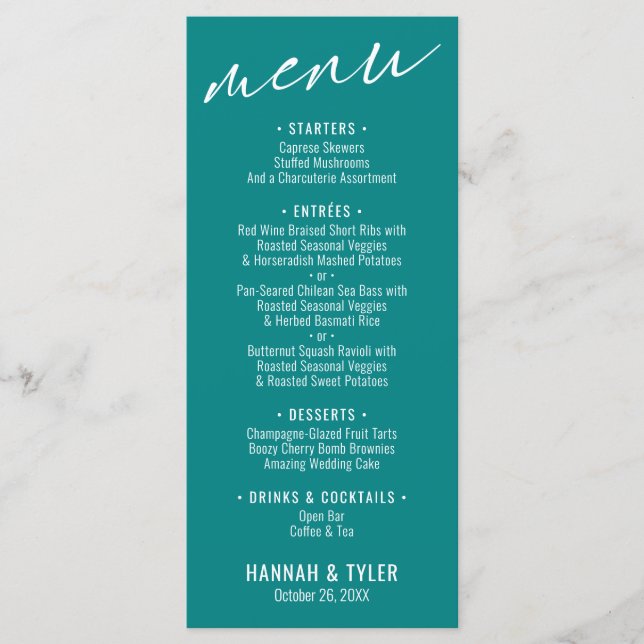 Elegant Simple Contemporary Typography Teal Menu (Front)