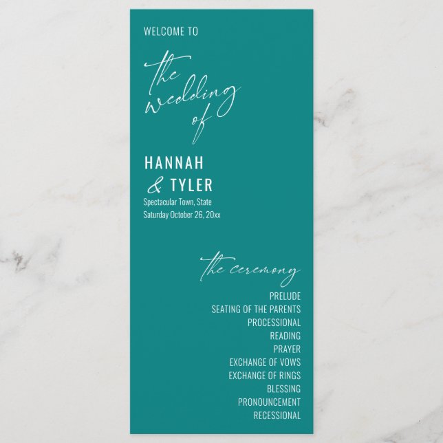 Elegant, Simple, Contemporary Typography Teal Programme (Front)