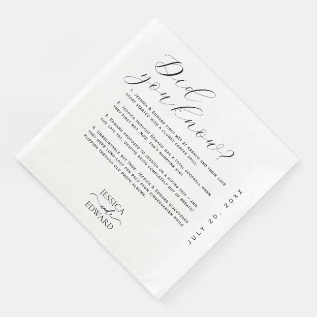 Elegant Simple Couple Fun Facts Modern Minimal Napkin (Corner)