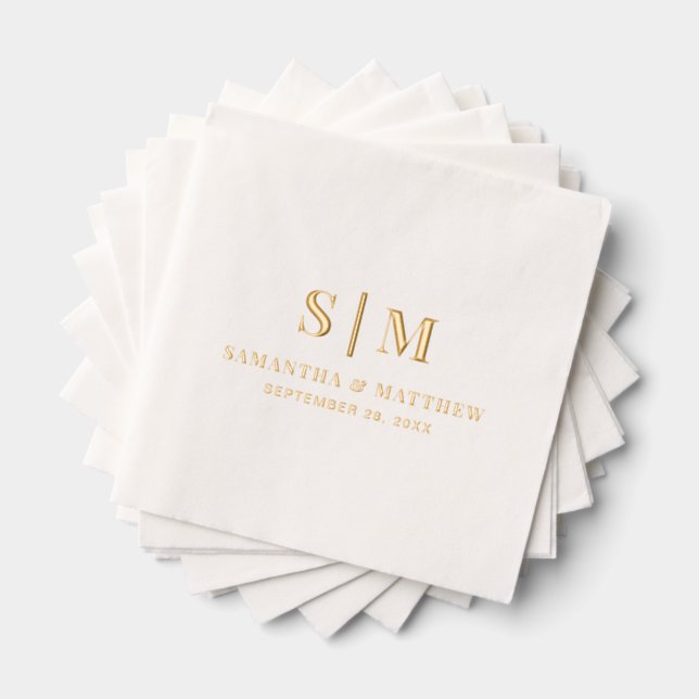 Elegant Simple Couple Monogram Minimalist Wedding Foil Napkins (Insitu (Stacked))