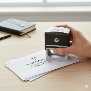 Elegant Simple Cross Christian Return Address  Self-inking Stamp