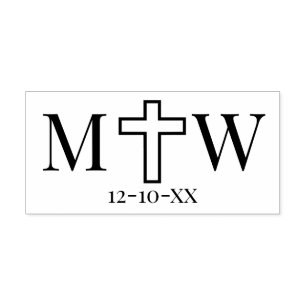 Elegant Simple Cross Couple 2 Init Monogram Date Self-inking Stamp