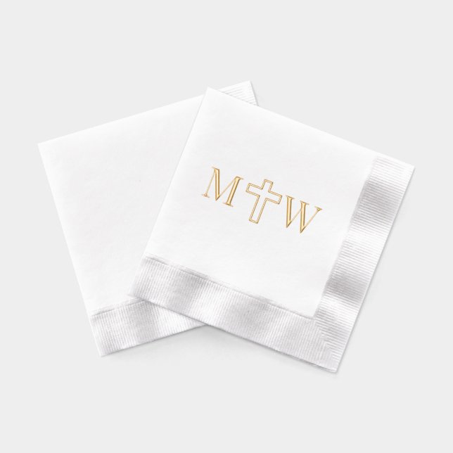 Elegant Simple Cross Couple 2 Init Monogram Foil Napkins (Back)
