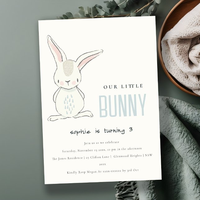 Elegant Simple Cute Blue Bunny Boys Kids Birthday Invitation (Creator Uploaded)
