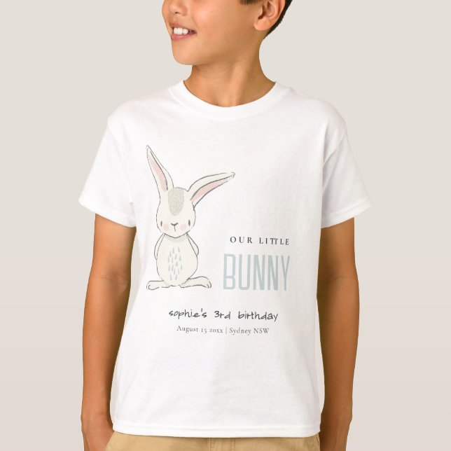Elegant Simple Cute Blue Bunny Boys Kids Birthday T-Shirt (Front)