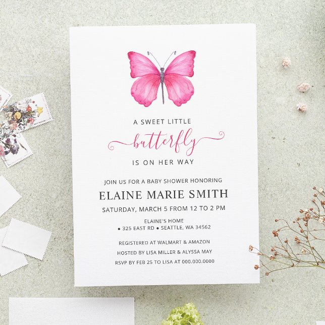Elegant Simple Cute Pink Butterfly Baby Shower  Invitation (Creator Uploaded)