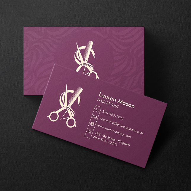Elegant Simple Dark Maroon HairStylist HairDresser Business Card (Creator Uploaded)