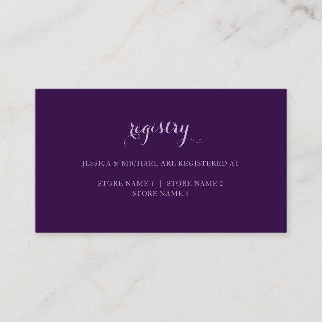 Elegant Simple Dark Purple Wedding Registry Enclosure Card (Front)