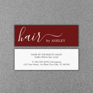 Elegant Simple Dark Red Hair Stylist Mini Business Card