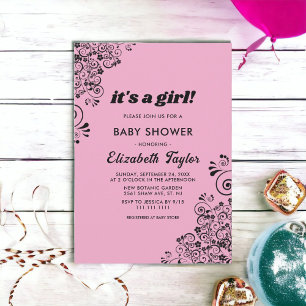 Elegant Simple Decorative Floral Girl Baby Shower Invitation
