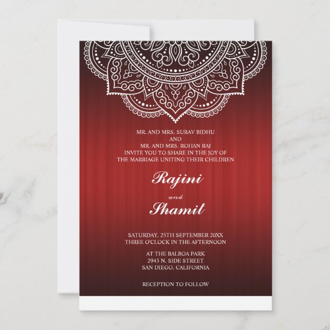Elegant simple Deep Red Paisley Indian Hindu Invitation (Front)