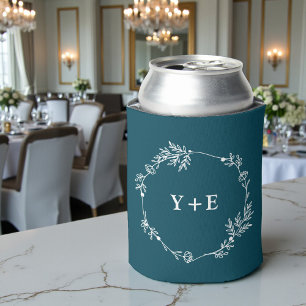 Elegant Simple Deep Teal Monogrammed Wedding Can Cooler