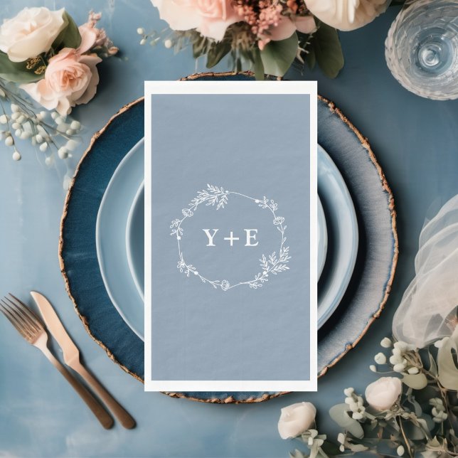  Elegant Simple Dusty Blue Monogrammed Wedding Napkin (Creator Uploaded)