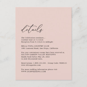 Elegant Simple Dusty Rose Wedding Details Enclosure Card