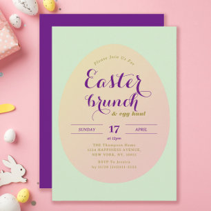 Elegant Simple Easter Brunch Egg Hunt Green Purple Invitation