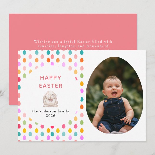 Elegant Simple Eggs Pattern Happy Easter Photo Holiday Card (Front/Back)