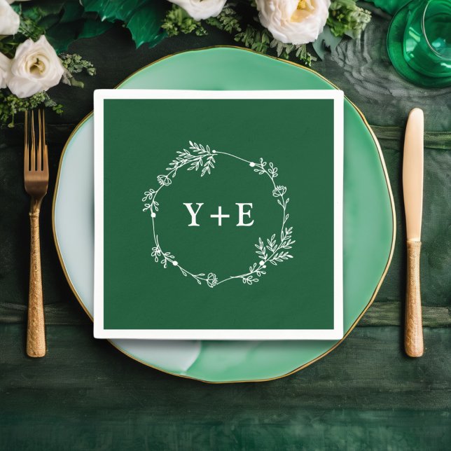  Elegant Simple Emerald Green Monogrammed Wedding Napkin (Creator Uploaded)
