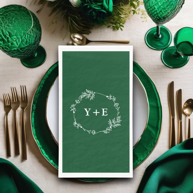  Elegant Simple Emerald Green Monogrammed Wedding Napkin (Creator Uploaded)