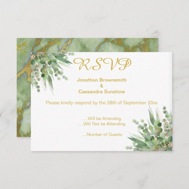 ELEGANT SIMPLE EUCALYPTUS GOLD RSVP INVITATION (Front/Back)