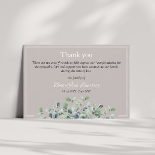 Elegant simple eucalyptus green sympathy funeral thank you card