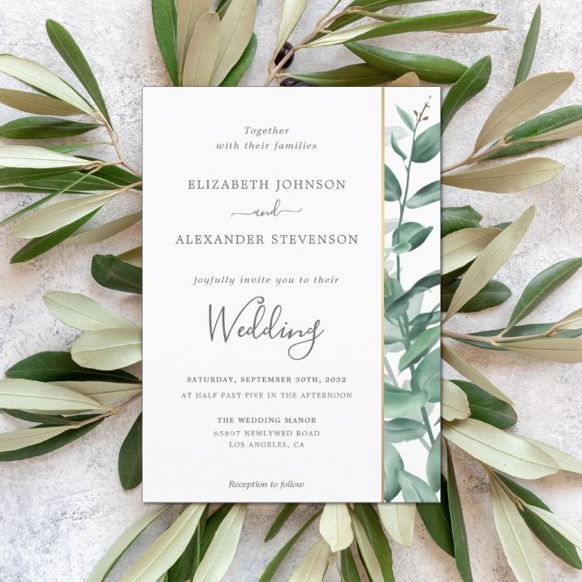 Elegant simple eucalyptus greenery modern wedding  invitation (Creator Uploaded)