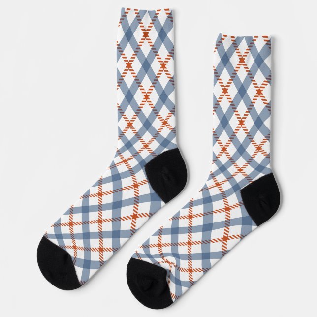 Elegant Simple Fall Plaid Blue & Red Pattern Socks (Left)