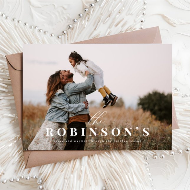 Elegant Simple Family Name Photo Christmas Card (Creator Uploaded)