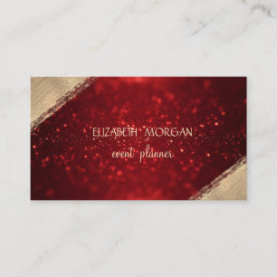 Elegant Simple Faux Gold ,Red Glitter Bokeh Business Card